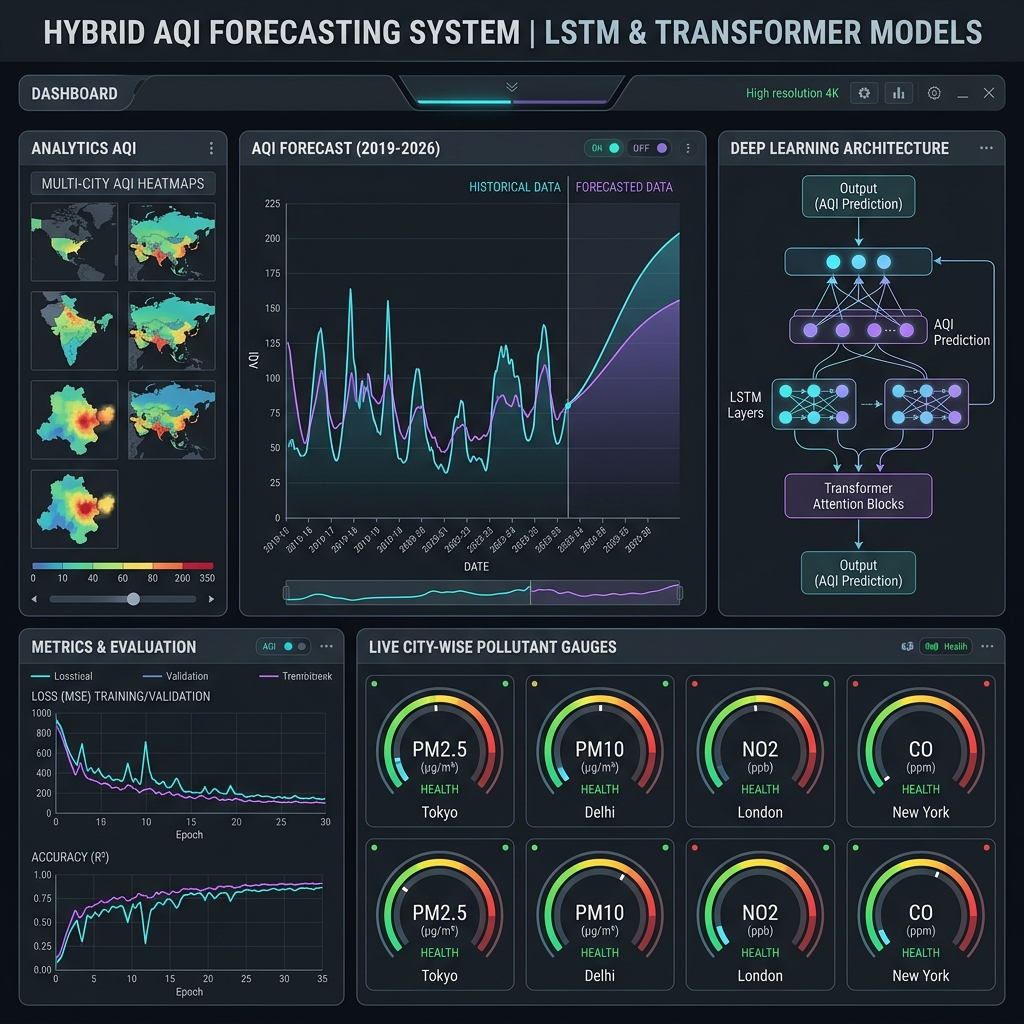 Hybrid AQI Forecasting System using LSTM & Transformer